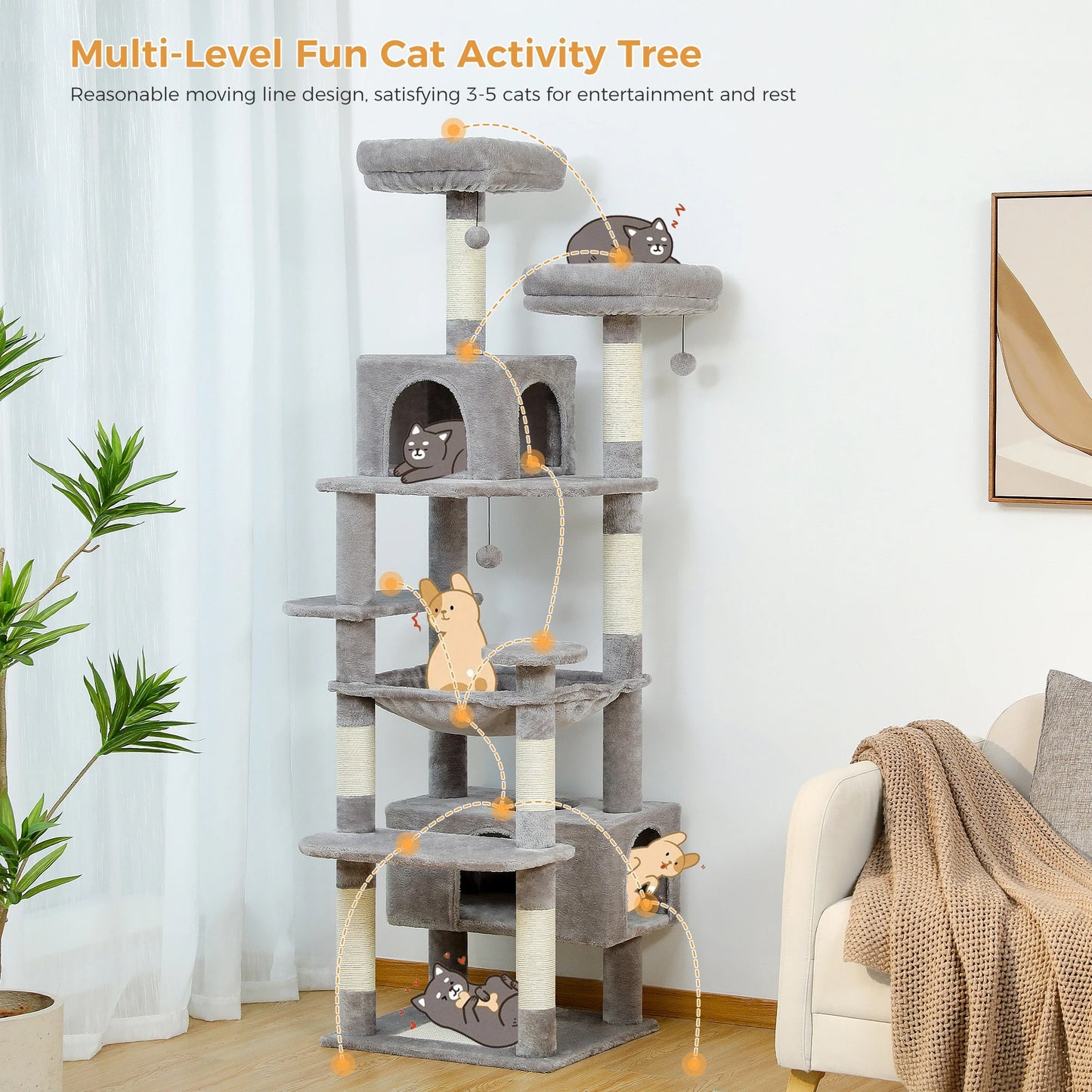 CozyCats 72" Large Cat Tree Tower