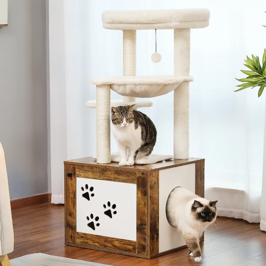 CozyCats 46" Luxury Wooden Cat Tree Condo With Litterbox Enclosure
