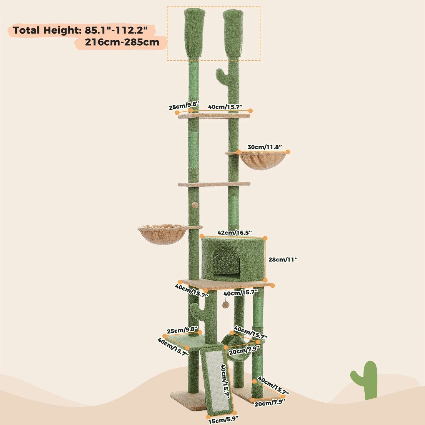 CozyCats 90” to 108” Height Floor to Ceiling Cactus Cat Tree