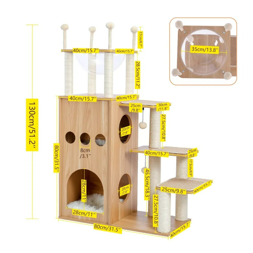 CozyCats 51" Luxury Wooden Cat Tree Tower