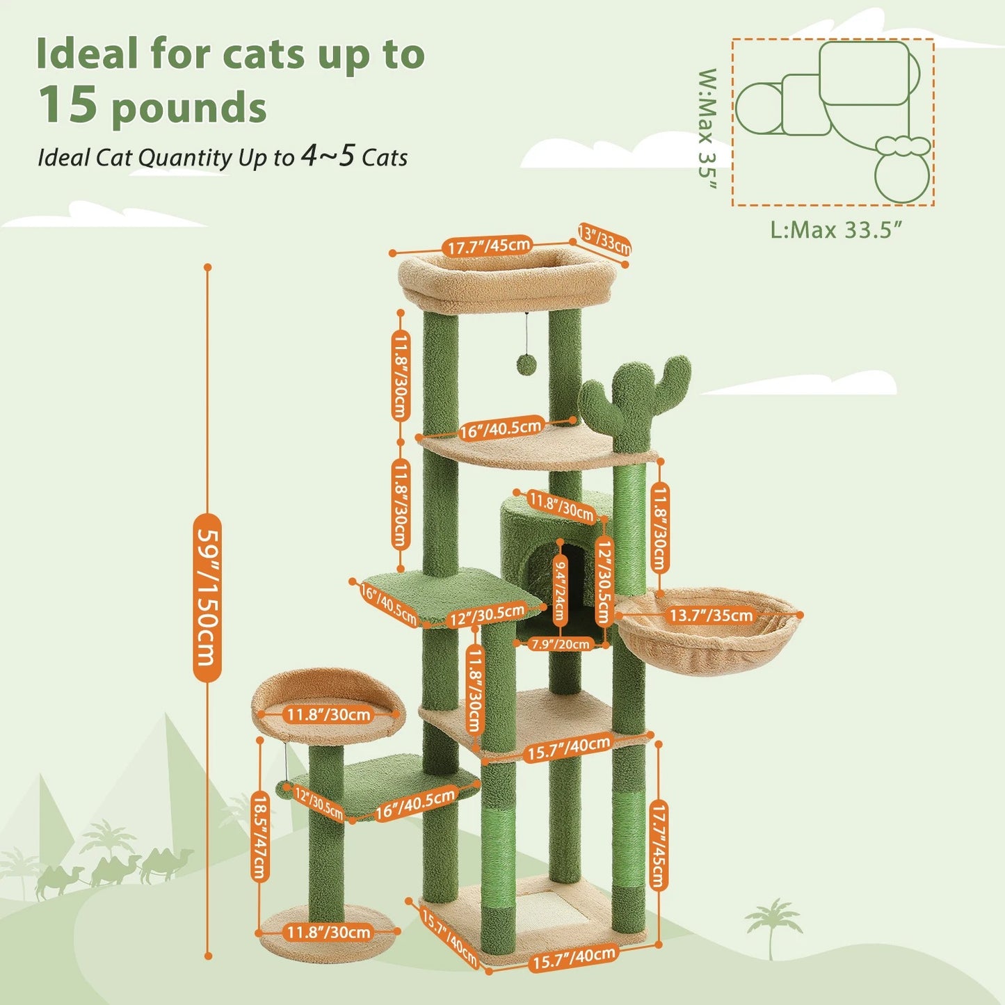 CozyCats 59" Cactus Cat Tree Tower