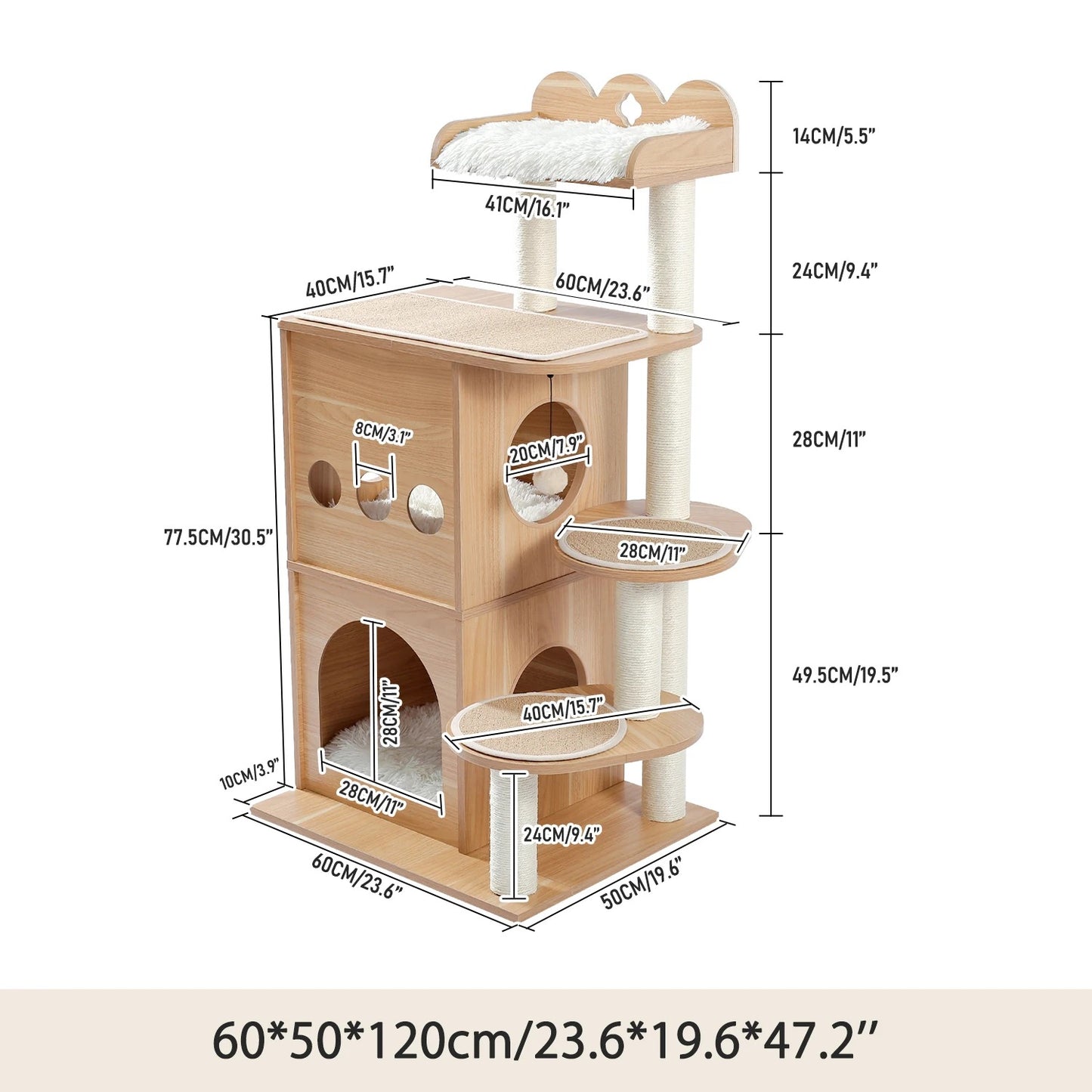 CozyCats 47" Luxury Wooden Cat Tree Tower