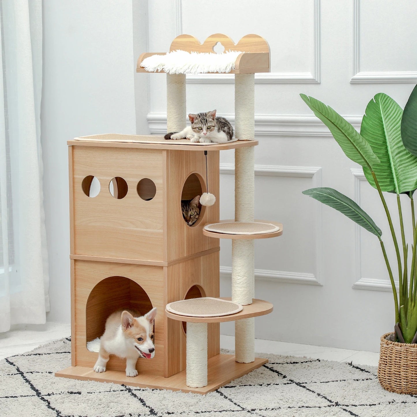 CozyCats 47" Luxury Wooden Cat Tree Tower