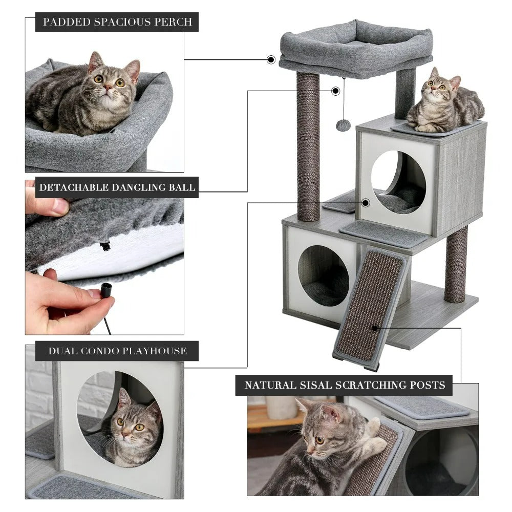 CozyCats 35"  Mini Wooden Cat Tree Condo