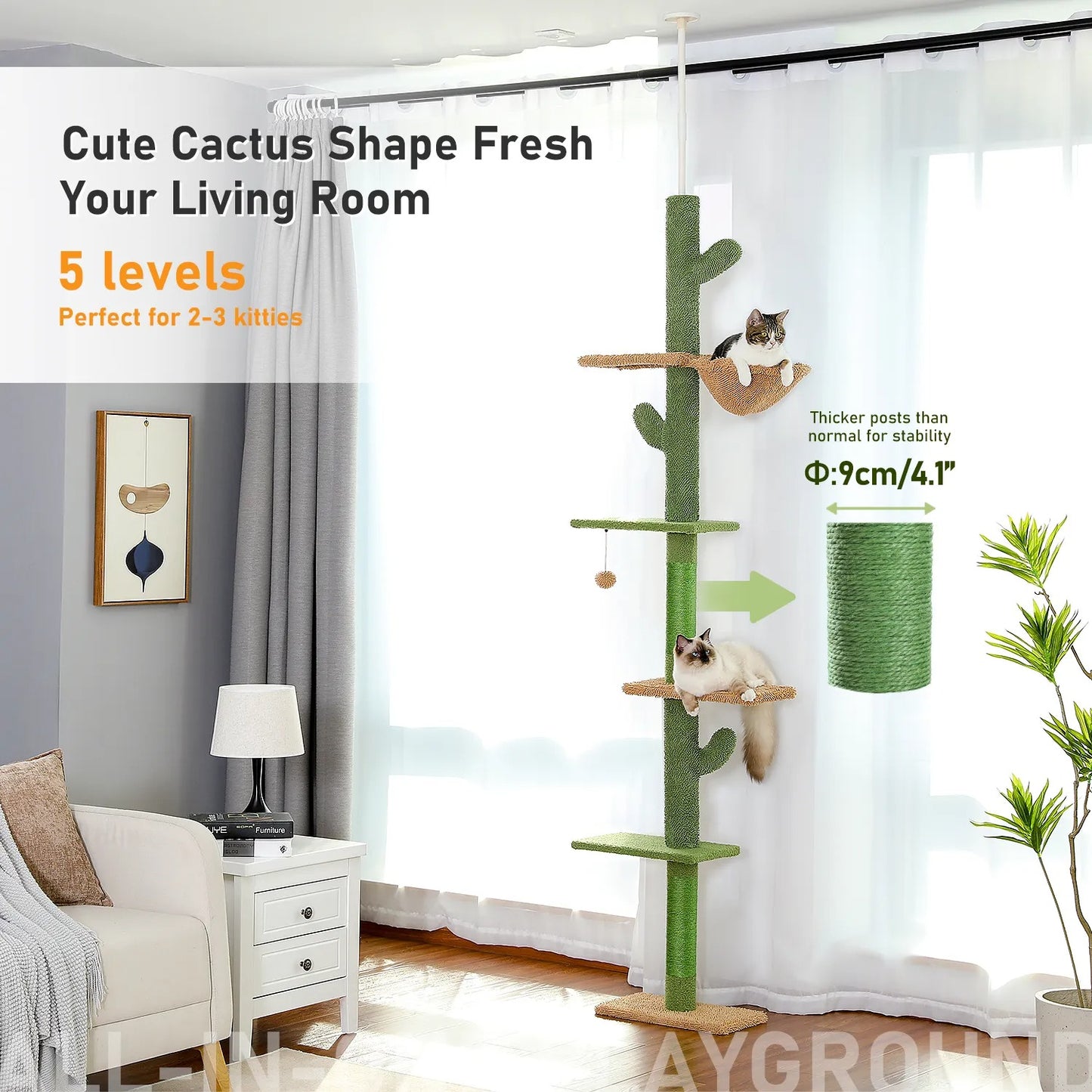 CozyCats 94"-108" Tall Adjustable Height Cactus Cat Tower