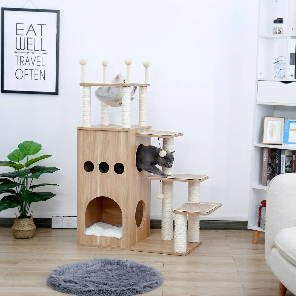 CozyCats 51" Luxury Wooden Cat Tree Tower