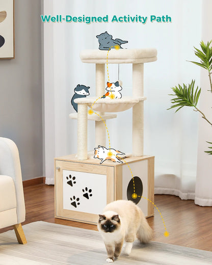 CozyCats 46" Luxury Wooden Cat Tree Condo With Litterbox Enclosure