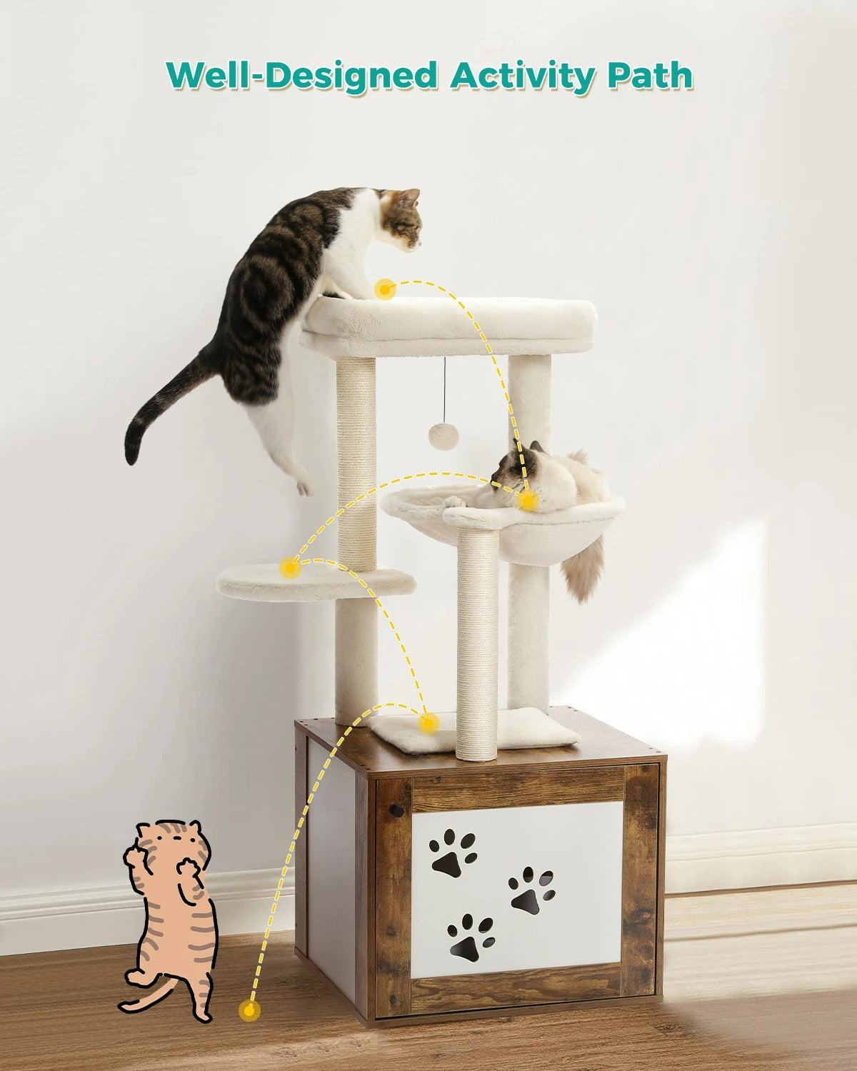 CozyCats 46" Luxury Wooden Cat Tree Condo With Litterbox Enclosure